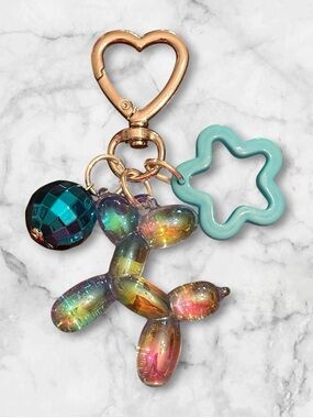 Iridescent Balloon Dog Keychain with Disco Ball